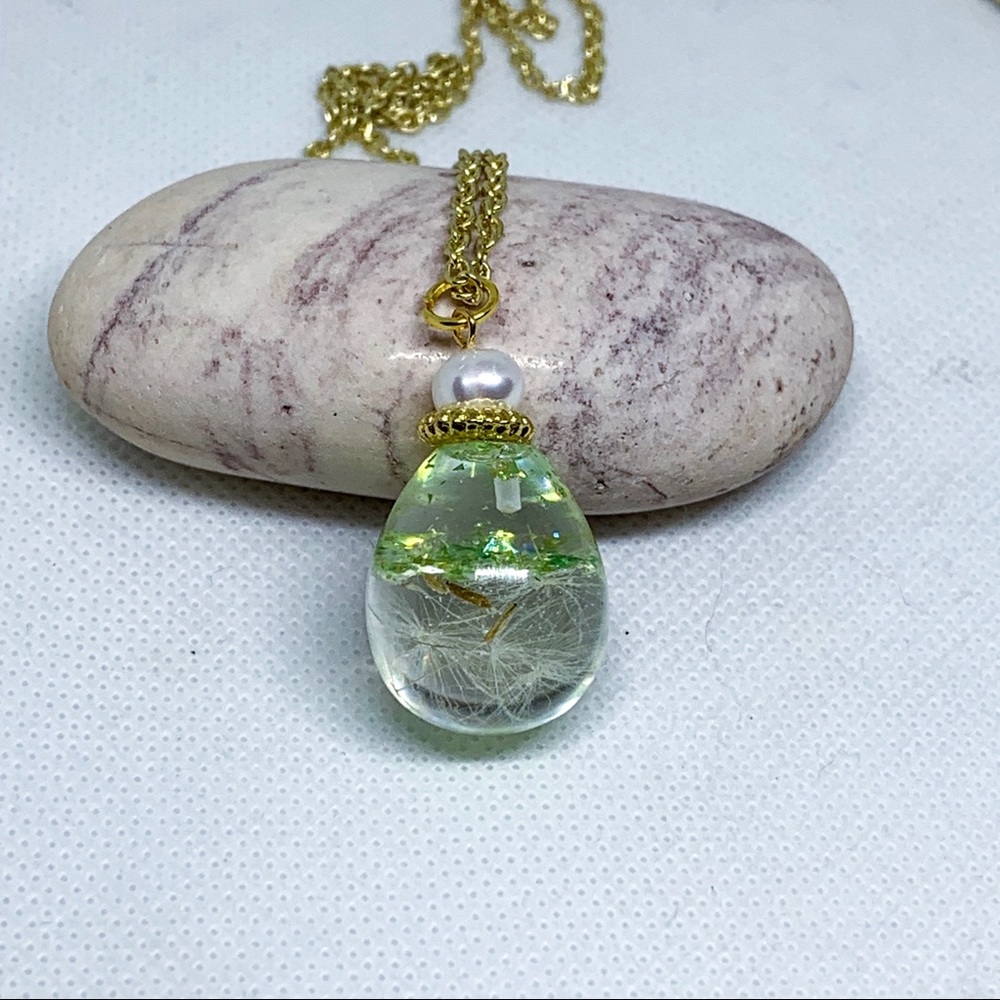 Dandelion seeds necklace,Wish necklace,real flower